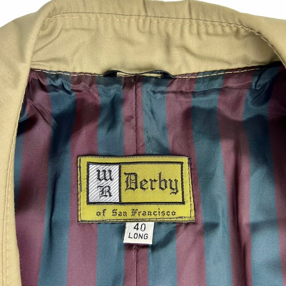 Vintage Derby Of San Francisco Beige Tan Trench Coat Jacket 40 Long Button Up - Picture 4 of 7